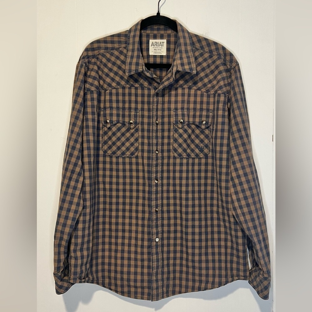 Ariat Retro Fit Long Sleeve Snap Brown & Blue T23